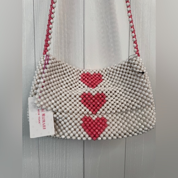 Isaac Mizrahi Beaded Heart Pattern Valentines Day Tote Purse Bag - Picture 3 of 8
